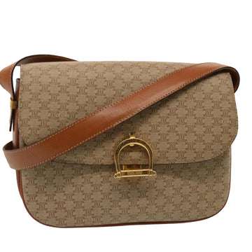 CELINE Macadam Canvas Shoulder Bag Beige Auth 73027