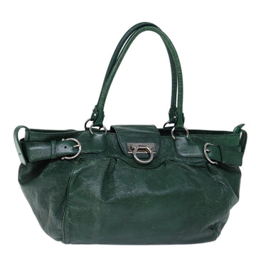 SALVATORE FERRAGAMO Gancini Shoulder Bag Leather Green Auth 73248