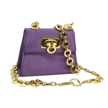 SALVATORE FERRAGAMO Gancini Chain Shoulder Bag Suede Purple Auth 73284