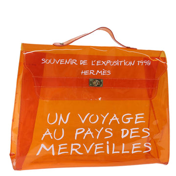 HERMES Vinyl Kelly Hand Bag Vinyl Orange Auth 73614