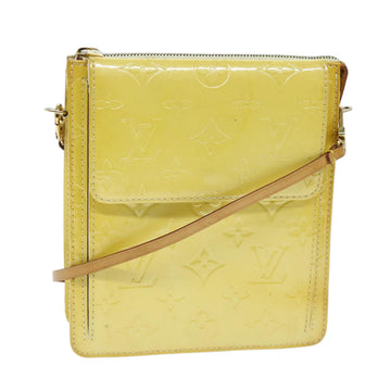 LOUIS VUITTON Monogram Vernis Motto Pouch Lime Yellow M91059 LV Auth 74041