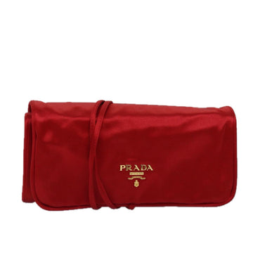 PRADA Jewelry Case Cosmetic Pouch Satin Red Auth 74451