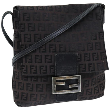 FENDI Zucchino Canvas Mamma Baguette Shoulder Bag Black Auth 74484