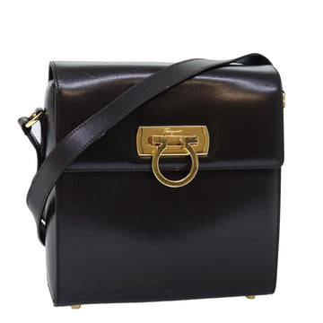SALVATORE FERRAGAMO Gancini Shoulder Bag Leather Brown Auth 74594