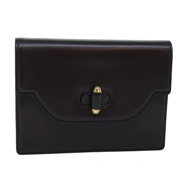 GUCCI Clutch Bag Leather Brown Auth 74596