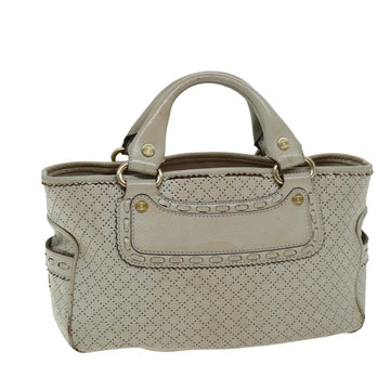 CELINE Hand Bag Leather Beige Auth 74693