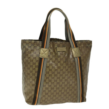 GUCCI GG Crystal Tote Bag Gold Tone Gray Brown Auth 74847