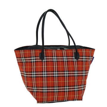 BURBERRYSs Nova Check Blue Label Tote Bag Nylon Red Auth 74858