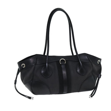 PRADA Shoulder Bag Canvas Leather Black Auth 74887