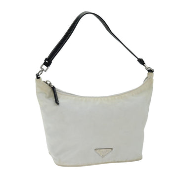 PRADA Shoulder Bag Nylon Leather White Black Auth 75215