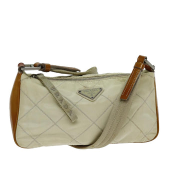PRADA Shoulder Bag Nylon Enamel Beige Brown Auth 75216