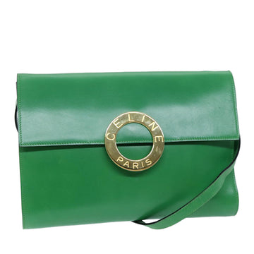 CELINE Shoulder Bag Leather Green Auth 75227A
