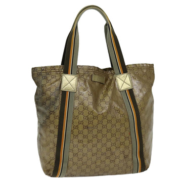 GUCCI GG Crystal Tote Bag Gold Gray Brown 189669 Auth 75345