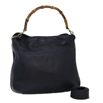 GUCCI Bamboo Shoulder Bag Leather 2way Black 000 1448 1638 Auth 75354