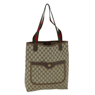 GUCCI GG Supreme Web Sherry Line Tote Bag PCVLeather Beige 40 02 003 Auth 75398