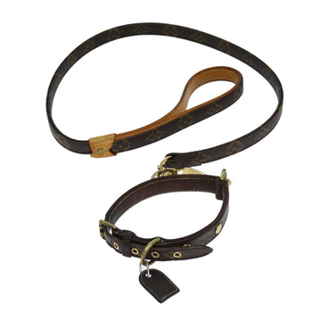 LOUIS VUITTON Monogram Less Baxter MM Collier Baxter Dog Leash 2Set Auth 75417