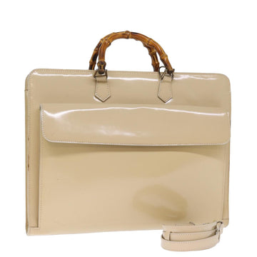 GUCCI Bamboo Hand Bag Patent leather 2way Beige Auth 75606