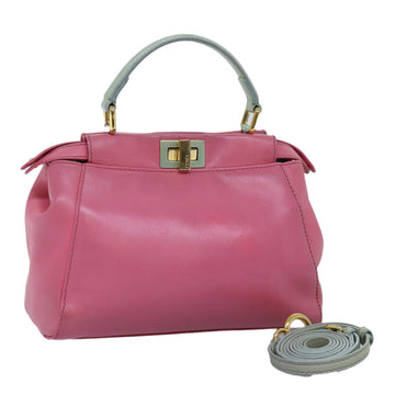 FENDI Mini Peek A Boo Hand Bag Leather 2way Pink Auth 75805
