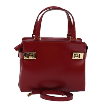 SALVATORE FERRAGAMO Gancini Hand Bag Leather 2way Red Auth 75816