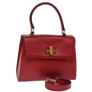 CELINE Hand Bag Leather 2way Red Auth 75818