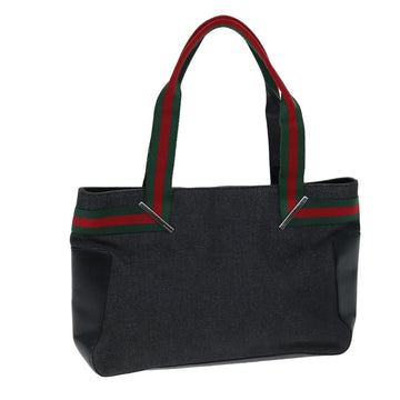 GUCCI Web Sherry Line Hand Bag Canvas Red Black Green 73983 Auth 75830