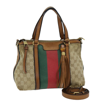 GUCCI GG Canvas Web Sherry Line Hand Bag 2way Beige Red Green 353114 Auth 75982