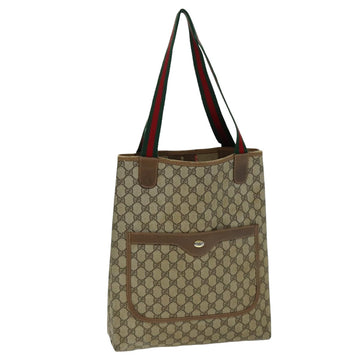 GUCCI GG Supreme Web Sherry Line Tote Bag PCVLeather Beige 39 02 003 Auth 75991