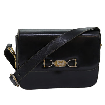 CELINE Shoulder Bag Leather Black Auth 76080