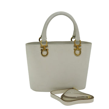 SALVATORE FERRAGAMO Hand Bag Leather 2way White Auth 76097