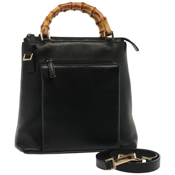 GUCCI Bamboo Hand Bag Leather 2way Black Auth 76118