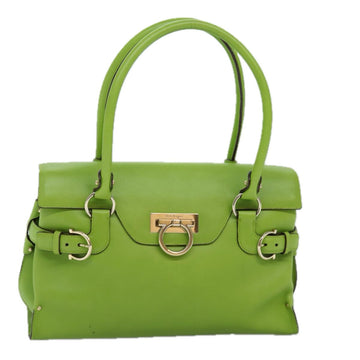 SALVATORE FERRAGAMO Gancini Hand Bag Leather Green Auth 76147