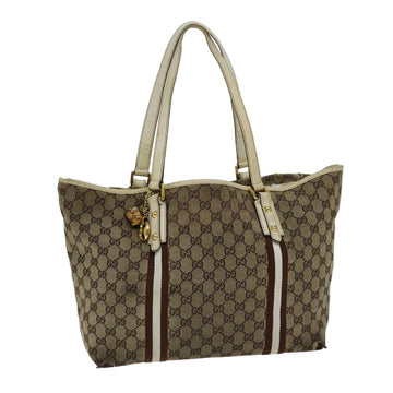 GUCCI GG Canvas Sherry Line Tote Bag Beige Brown 139260 Auth 76163