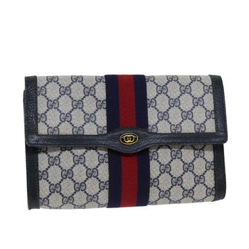 GUCCI GG Supreme Sherry Line Clutch Bag PVC Navy Red 84 01 006 Auth 76465