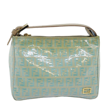 FENDI Zucchino Canvas Hand Bag Enamel Turquoise Blue Auth 76474