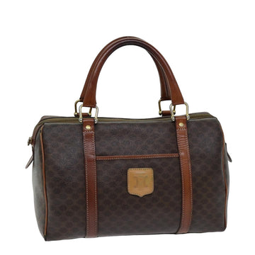 CELINE Macadam Canvas Boston Bag PVC Leather Brown Auth 76580