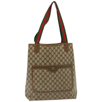 GUCCI GG Supreme Web Sherry Line Tote Bag PVC Leather Beige 39 02 003 Auth 76636
