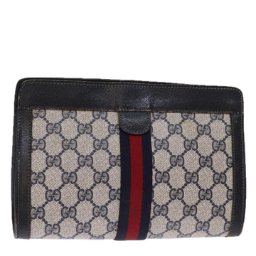 GUCCI GG Supreme Sherry Line Clutch Bag PVC Navy Red 89 01 001 Auth 76698