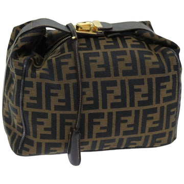 FENDI Zucca Canvas Vanity Cosmetic Pouch Brown Black Auth 76814