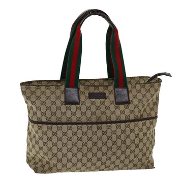 GUCCI GG Canvas Web Sherry Line Tote Bag Beige Red Green 155524 Auth 76844