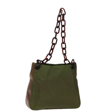 PRADA Chain Shoulder Bag Nylon Khaki Auth 76855