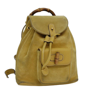 GUCCI Bamboo Backpack Suede Leather Yellow 003 2058 0030 Auth 76895