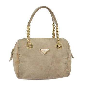 PRADA Hand Bag Suede Beige Auth 76978