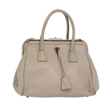 PRADA Hand Bag Leather Beige Auth 77082