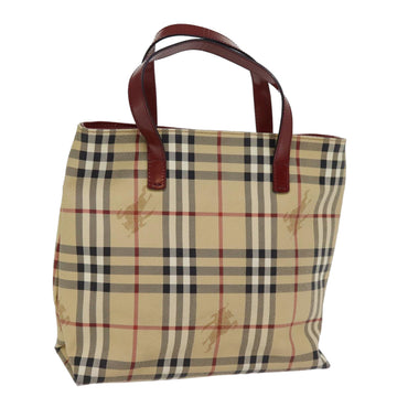 BURBERRY Nova Check Tote Bag PVC Leather Beige Auth 77107