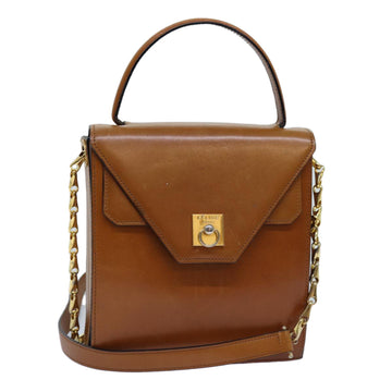 CELINE Hand Bag Leather 2way Brown Auth 77233