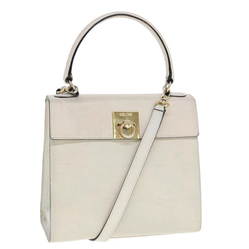 CELINE Hand Bag Leather 2way Beige Auth 77329