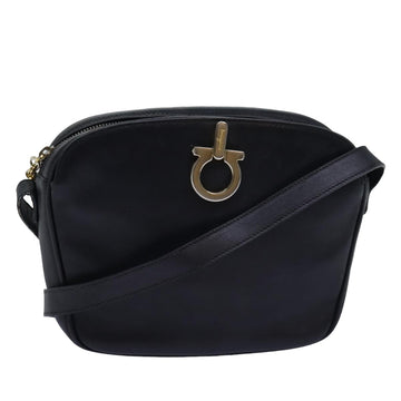 SALVATORE FERRAGAMO Gancini Shoulder Bag Leather Black Auth 77332