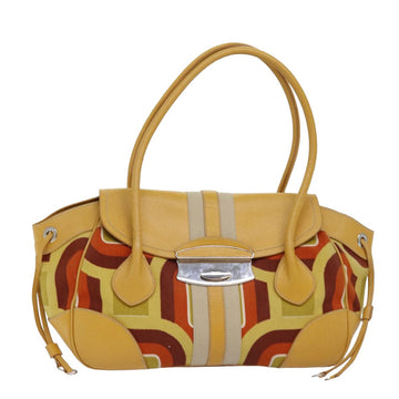 PRADA Shoulder Bag Canvas Leather Yellow Auth 77359