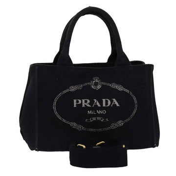 PRADA Canapa PM Hand Bag Canvas 2way Black Auth 77364