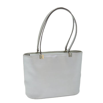 SALVATORE FERRAGAMO Tote Bag Leather Silver Auth 77477